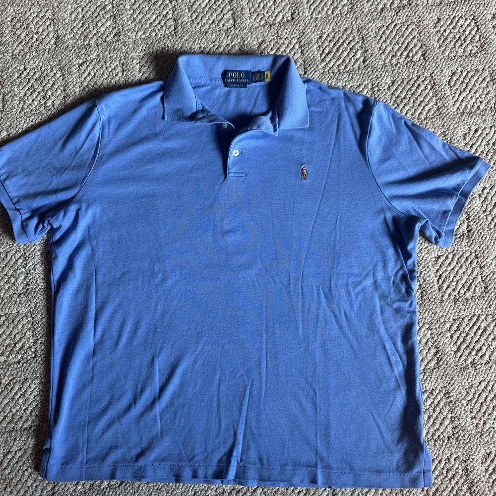 Mens Polo Ralph Lauren Classic Fit Polo Short Sleeve Sz Large Blue‎ EUC COTTON